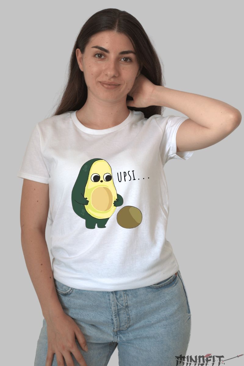 Tricou cu Avocado si mesaj amuzant dama alb fata
