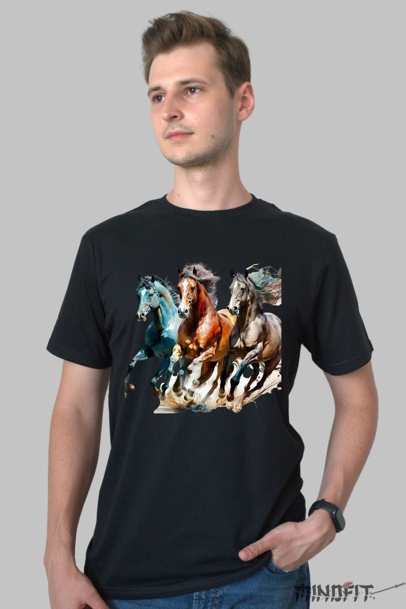 Tricou cu Cai in Alergare barbat negru fata