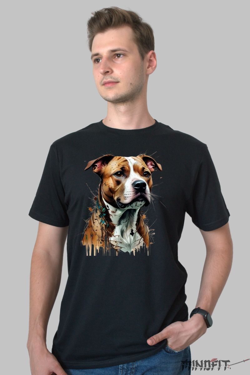 Tricou cu Caine Maro barbat negru fata