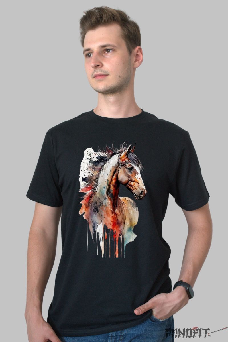 Tricou cu Cal Abstract barbat negru fata