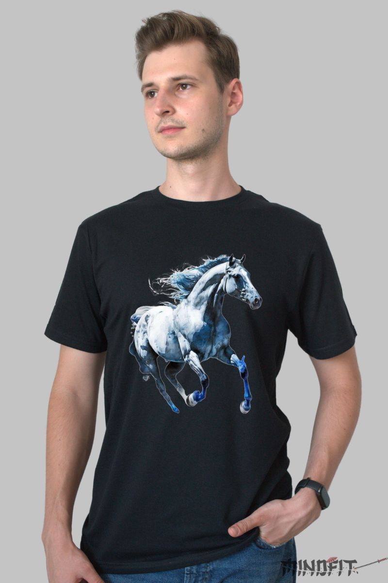 Tricou cu Cal Baby Blue barbat negru fata