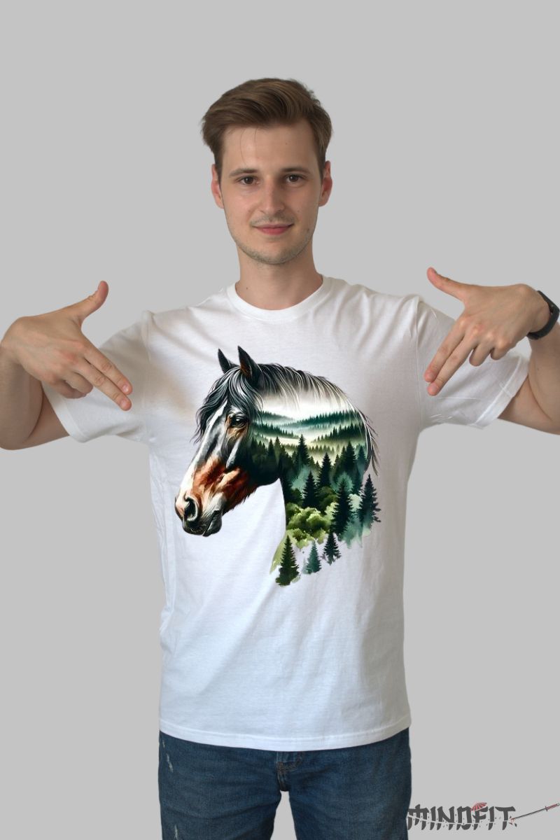 Tricou cu Cal si Brazi barbat alb fata
