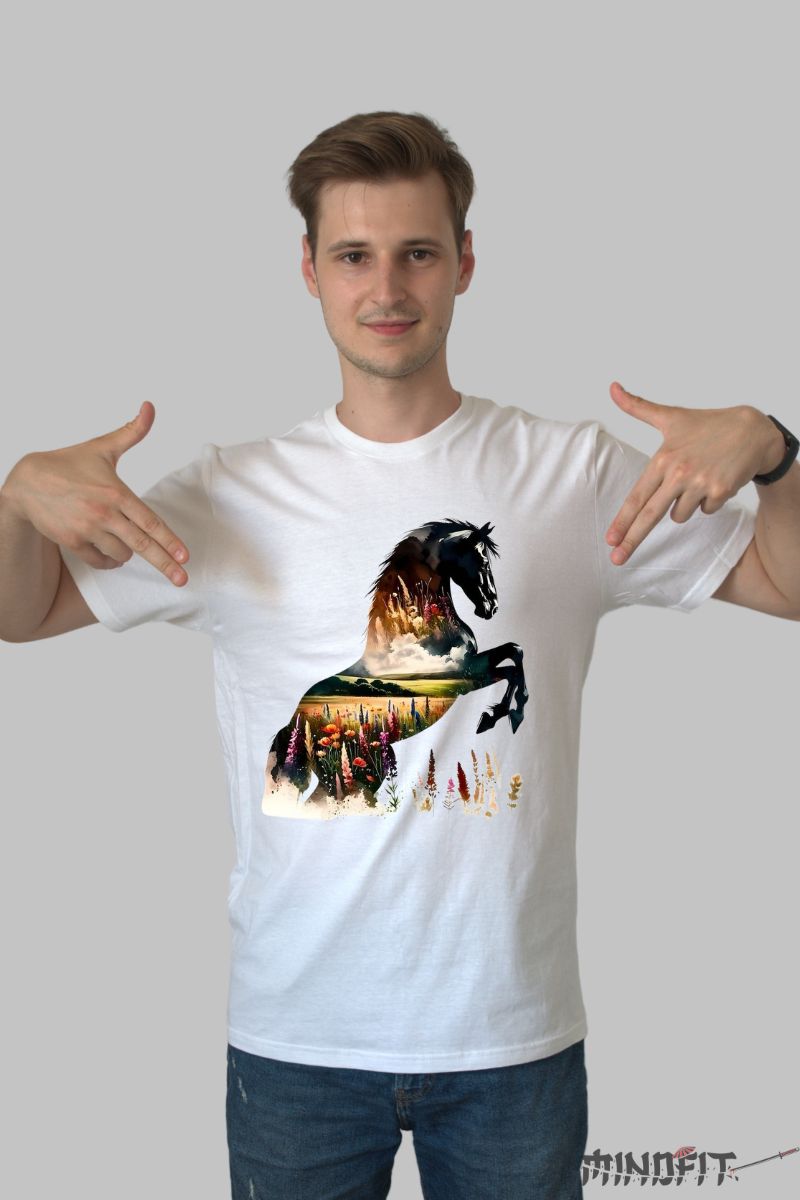 Tricou cu Cal si Natura barbat alb fata