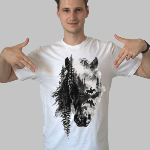 Tricou cu Cal si Peisaj Montan