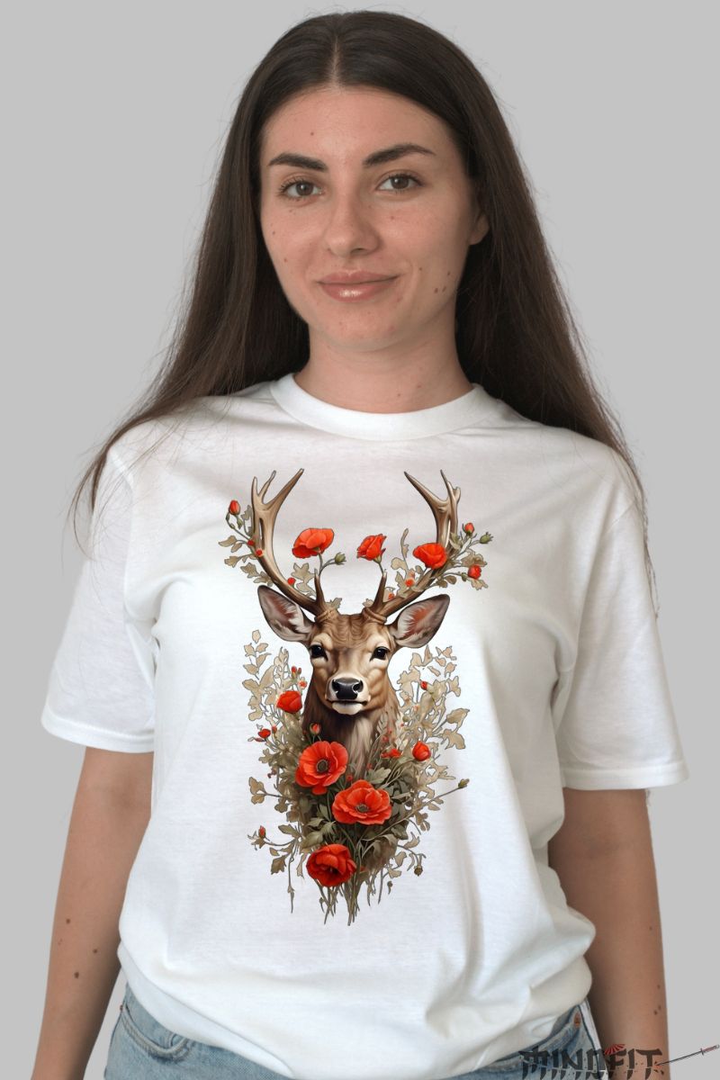Tricou Natura Cap de Cerb dama alb fata