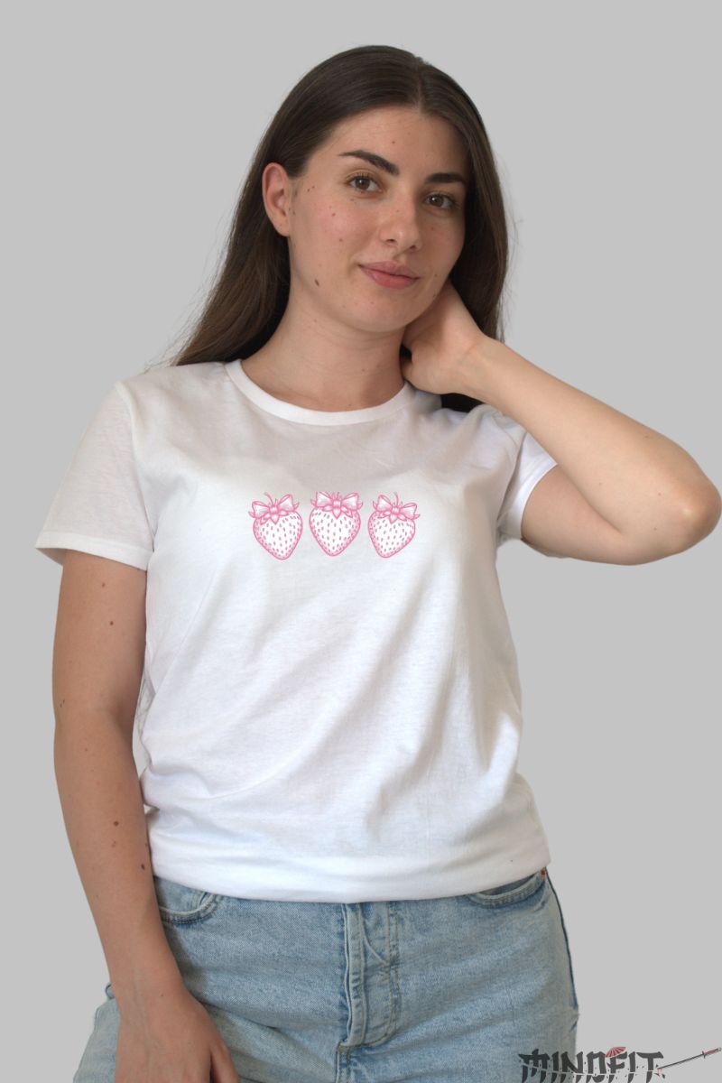Tricou cu Capsuna dama alb fata 2