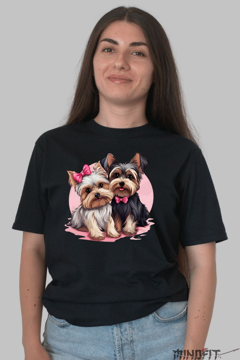 Tricou cu Catei Cute dama negru fata