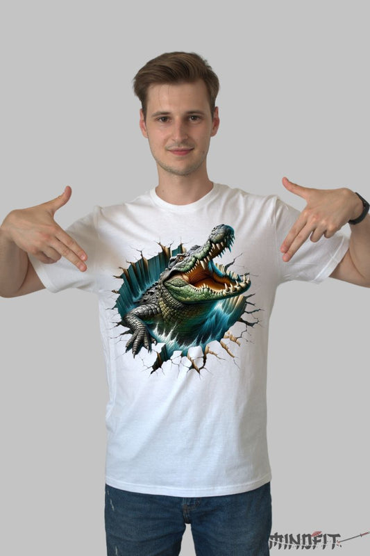 Tricou cu Crocodil Feroce barbat alb fata