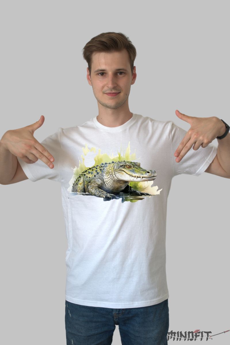 Tricou cu Crocodil in Natura barbat alb fata