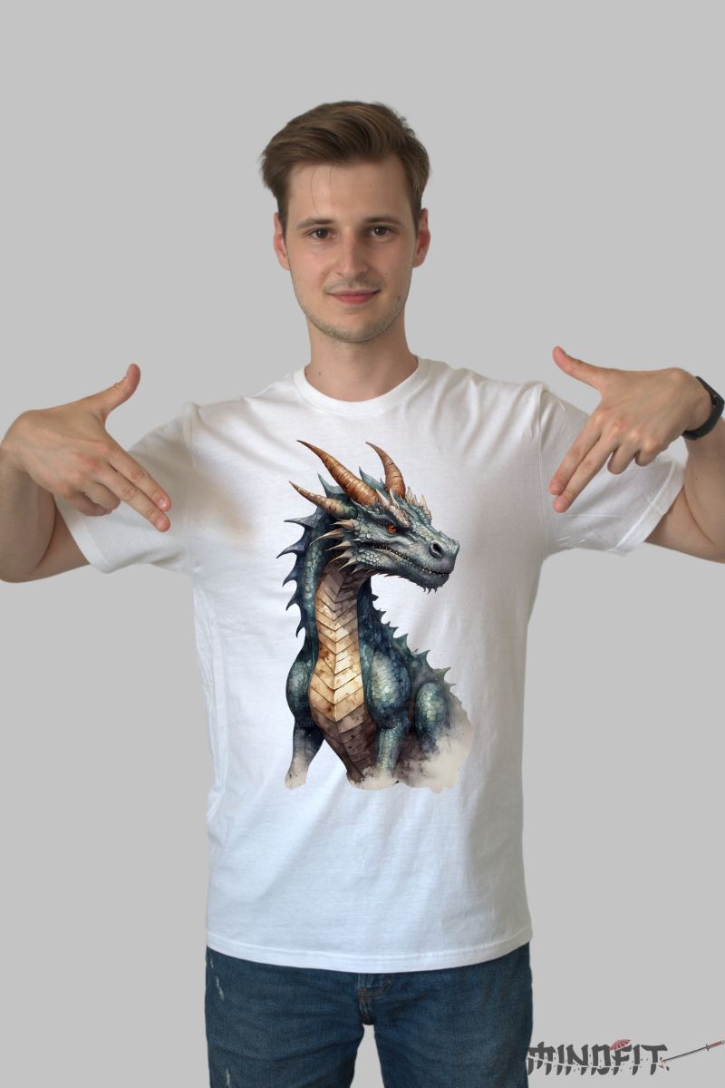 Tricou cu Dragon Feroce barbat alb fata