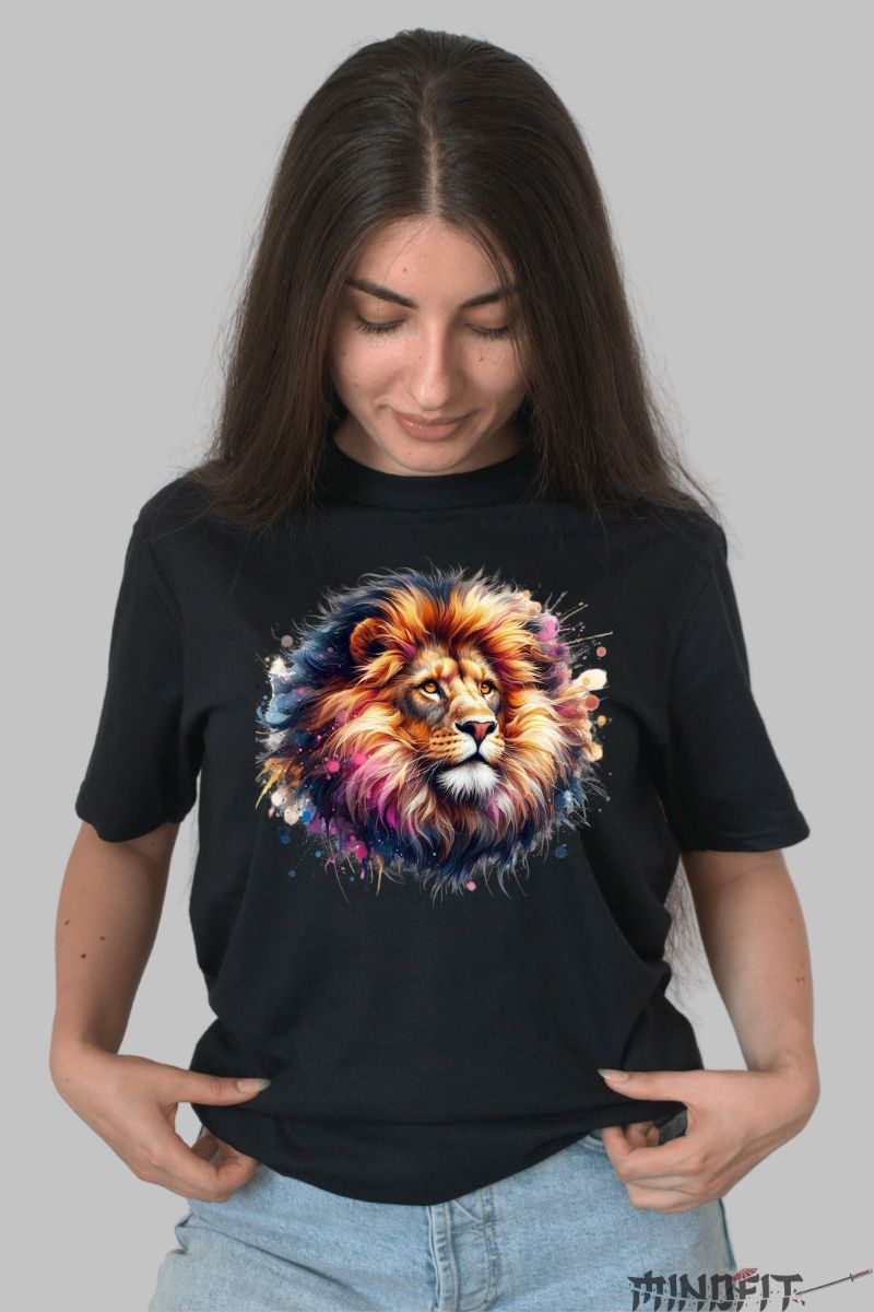 Tricou cu Leu Feeric dama negru fata