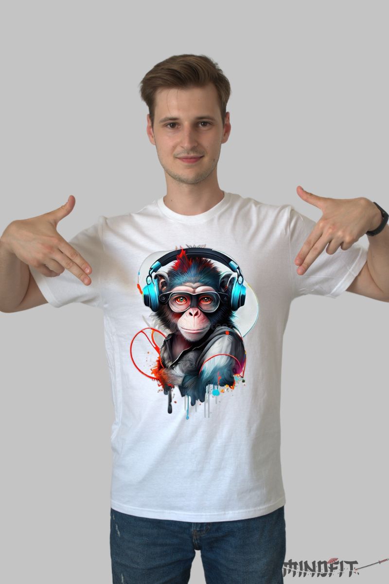 Tricou cu Maimuta Urbana barbat alb fata