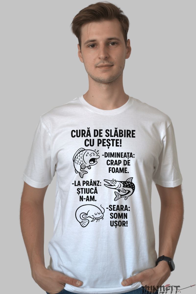 Tricou cu Mesaj Amuzant Cura de Slabire barbat alb fata