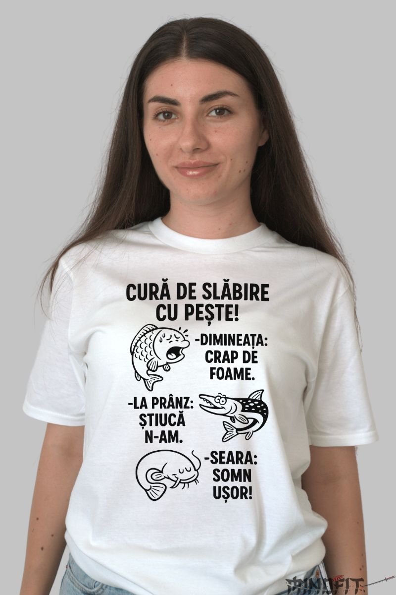 Tricou cu Mesaj Amuzant Cura de Slabire dama alb fata