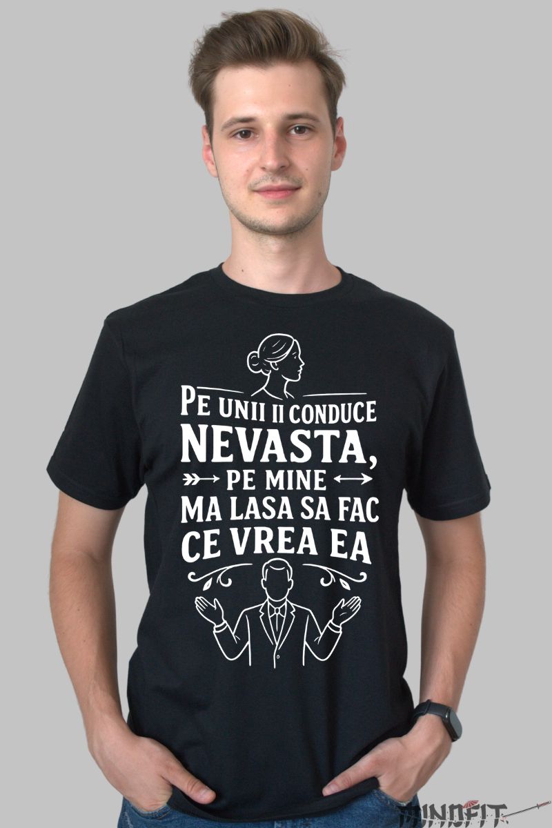 Tricou cu Mesaj Amuzant Despre Nevasta barbat negru fata