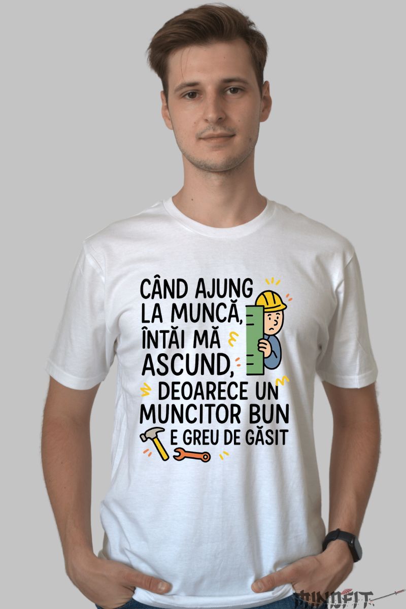 Tricou cu Mesaj Amuzant La Munca barbat alb fata