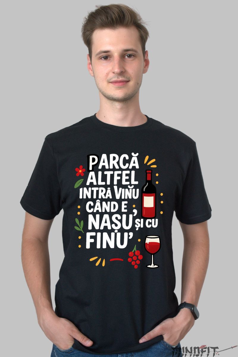 Tricou cu Mesaj Amuzant Nasu' si cu Finu barbat negru fata