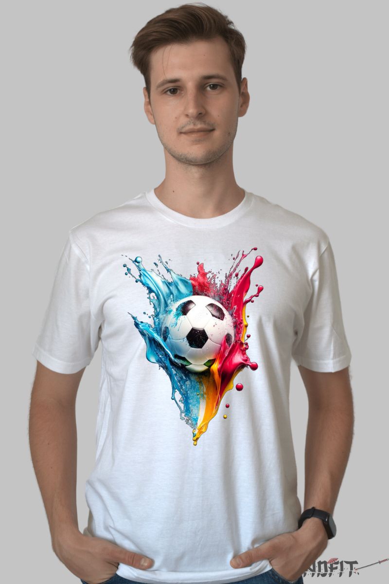 Tricou cu Minge de Fotbal barbat alb fata