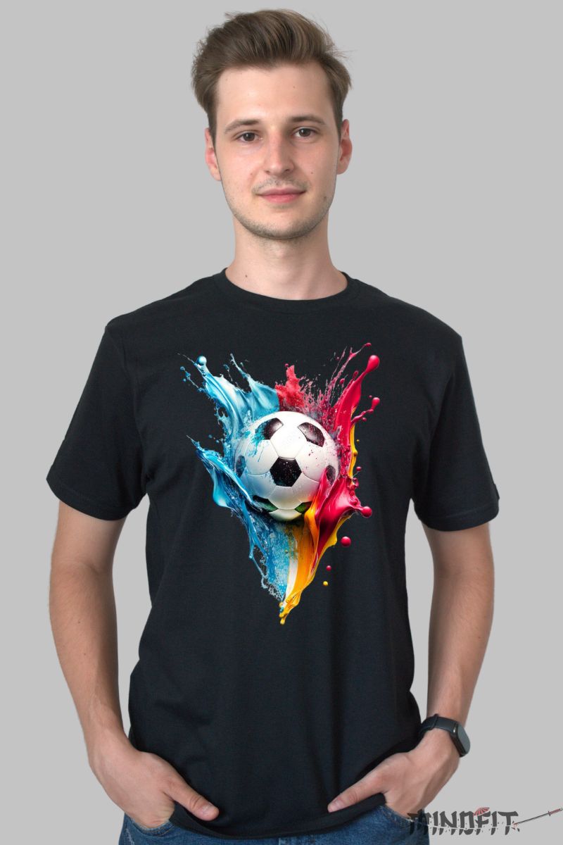 Tricou cu Minge de Fotbal barbat negru fata