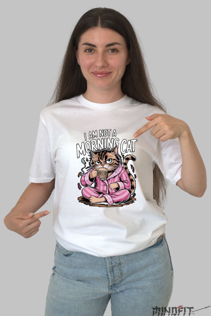 Tricou cu Pisica Somnoroasa dama alb fata