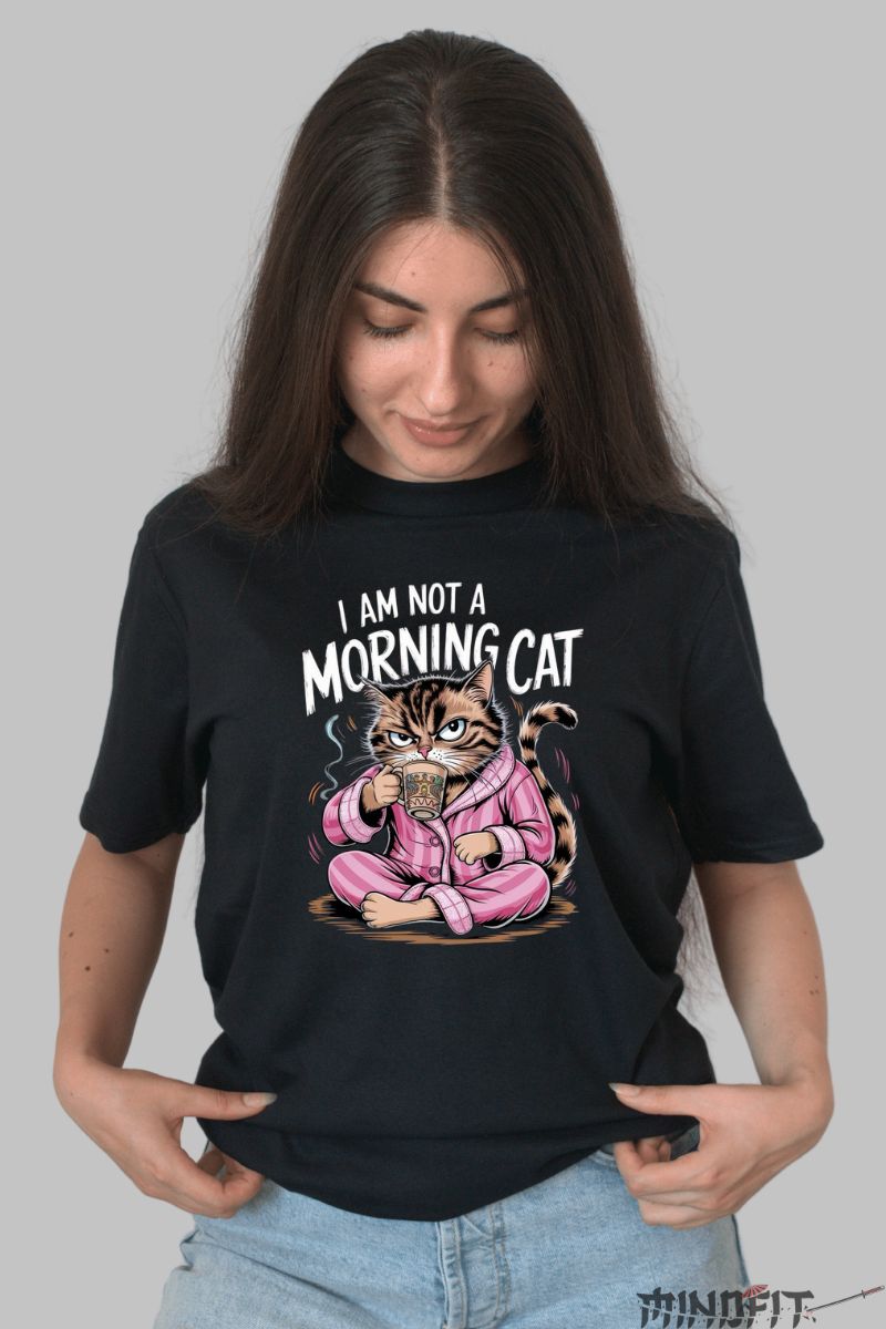 Tricou cu Pisica Somnoroasa dama negru fata