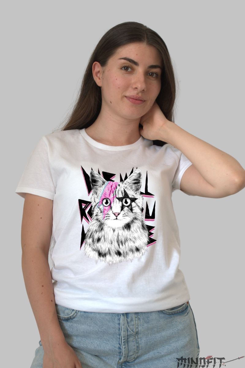 Tricou cu Pisica Starfire dama alb fata