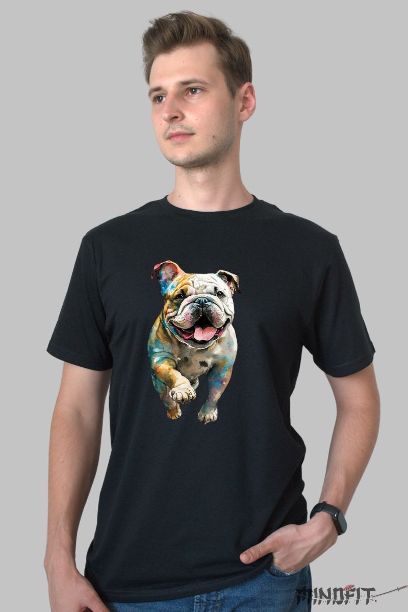 Tricou cu Pug Multicolor barbat negru fata