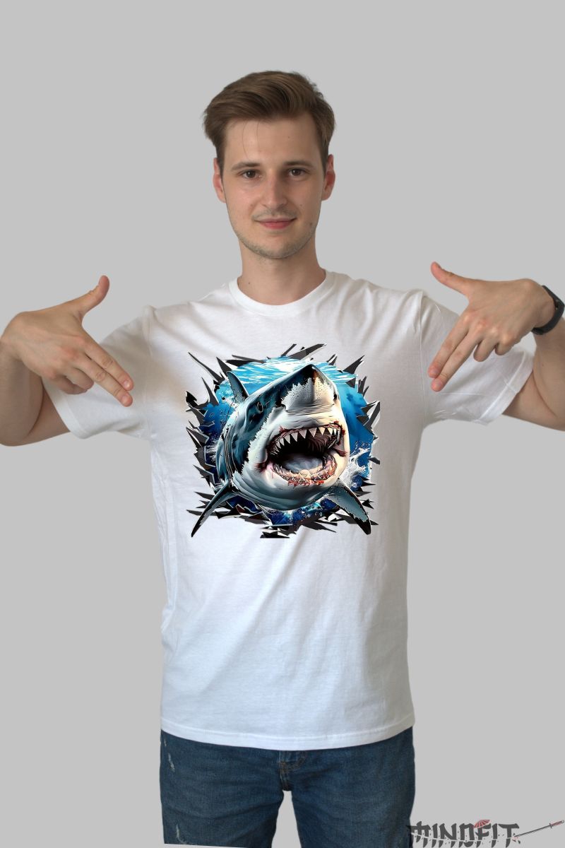 Tricou cu Rechin Periculos barbat alb fata