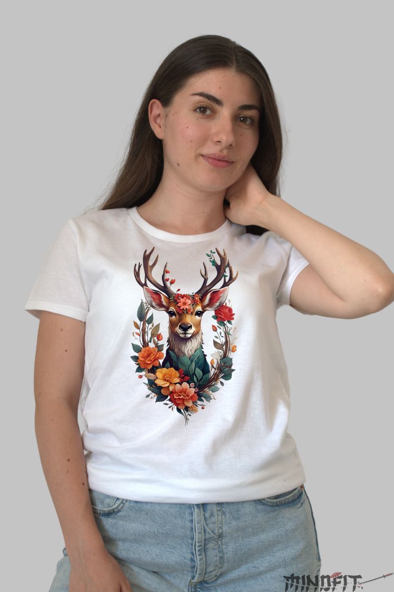 Tricou cu Ren Floral dama alb fata