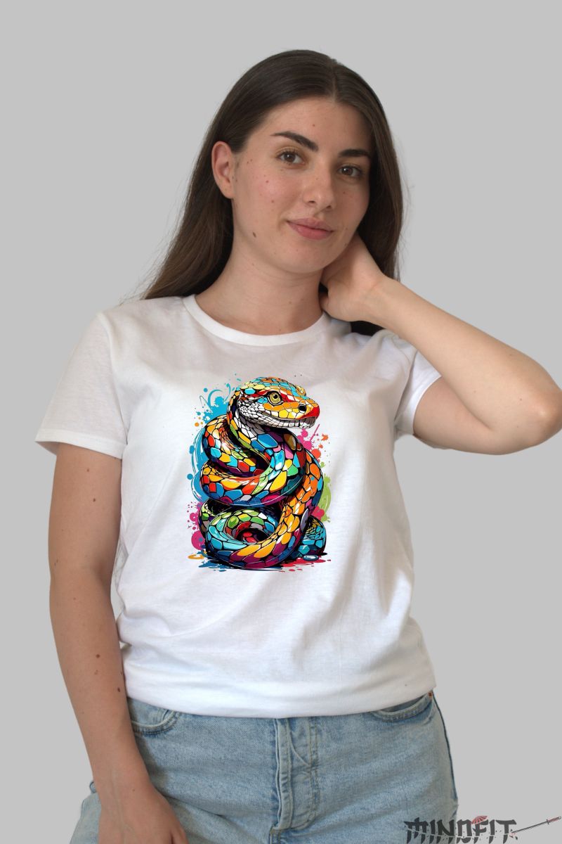Tricou cu Sarpe Artcraft dama alb fata