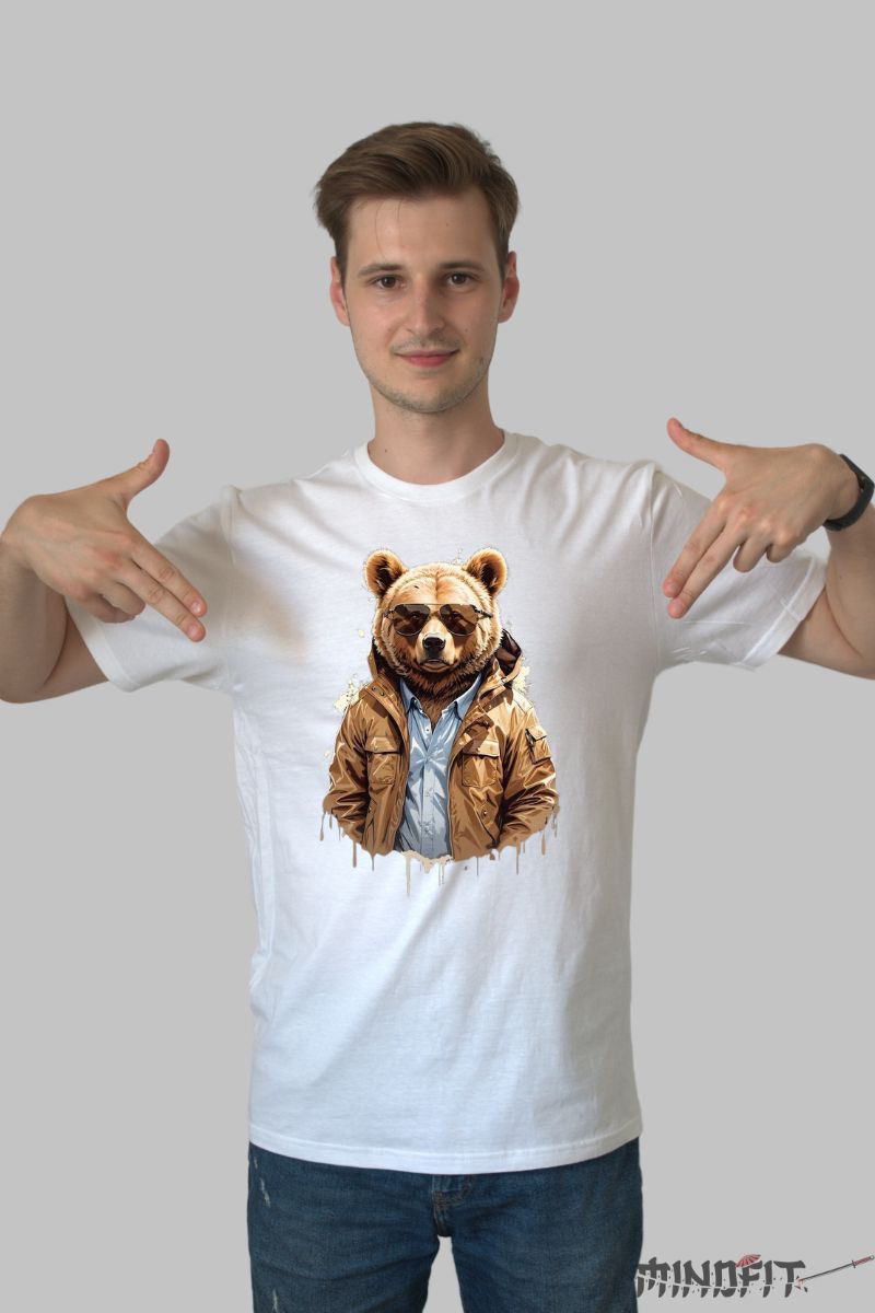 Tricou cu Urs Urban barbat alb fata