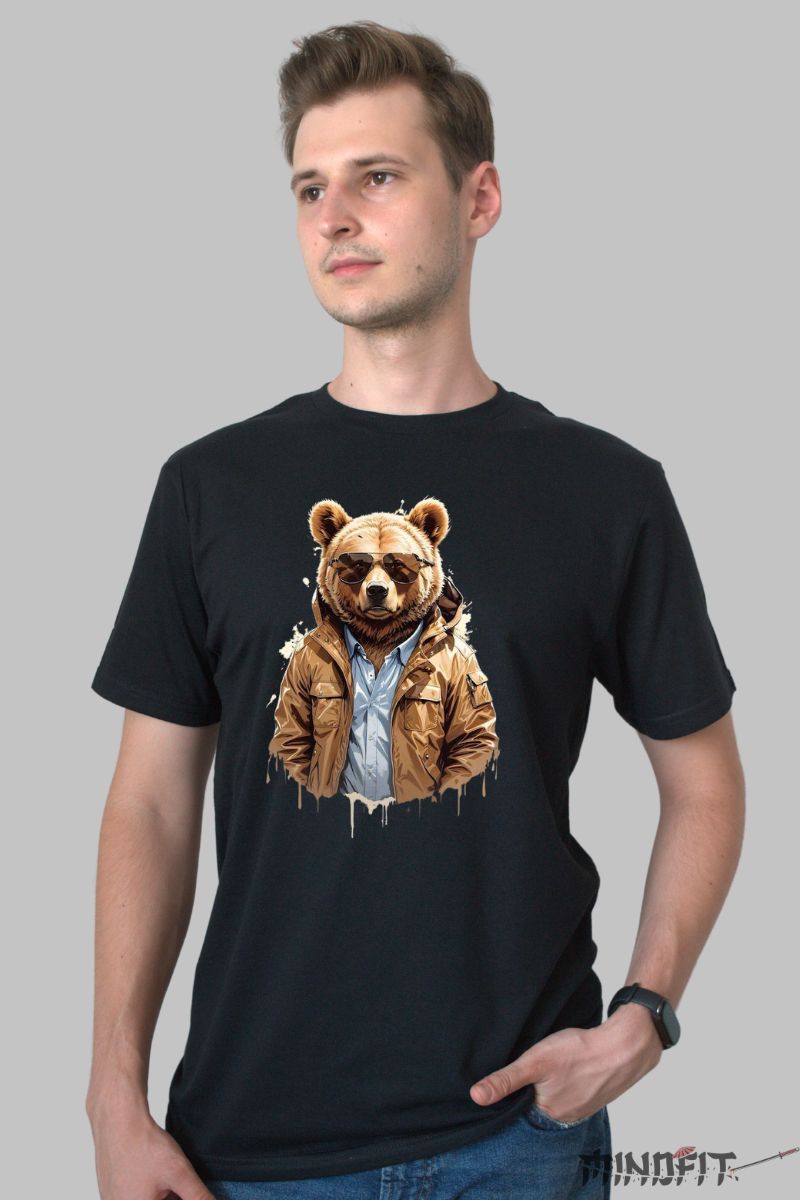 Tricou cu Urs Urban barbat negru fata