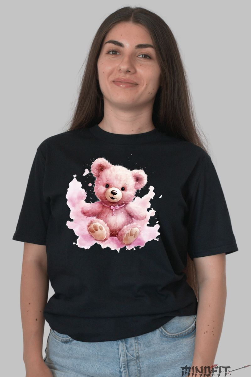 Tricou cu Ursulet Cute dama negru fata