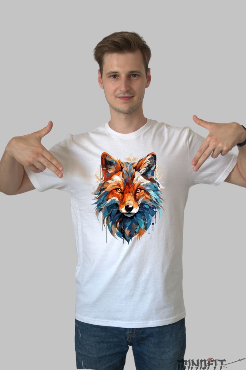 Tricou cu Vulpe Magica barbat alb fata