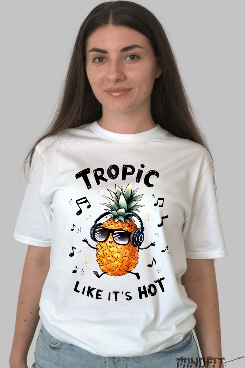 Tricou cu ananas tropical dama alb fata