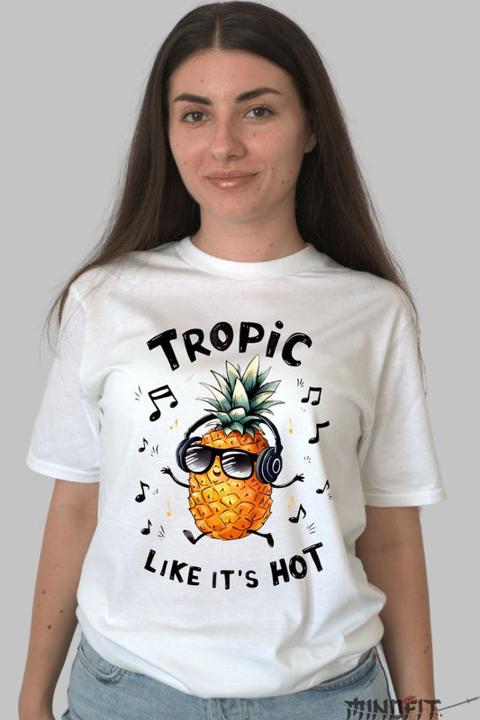 Tricou cu ananas tropical dama alb fata