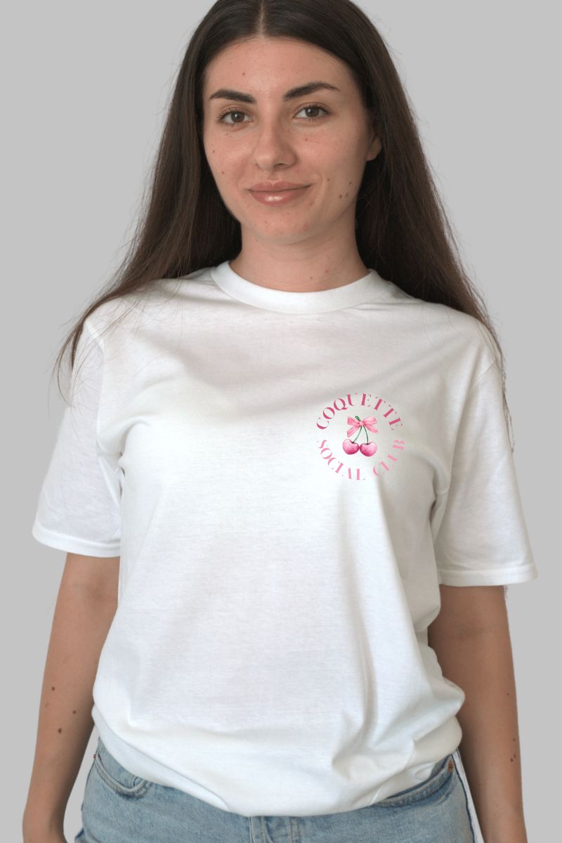 Tricou dama alb cu cirese fata