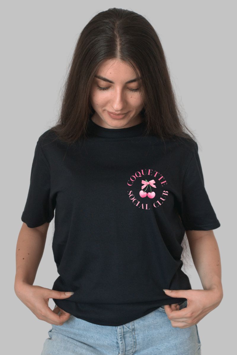 Tricou dama negru cu cirese fata