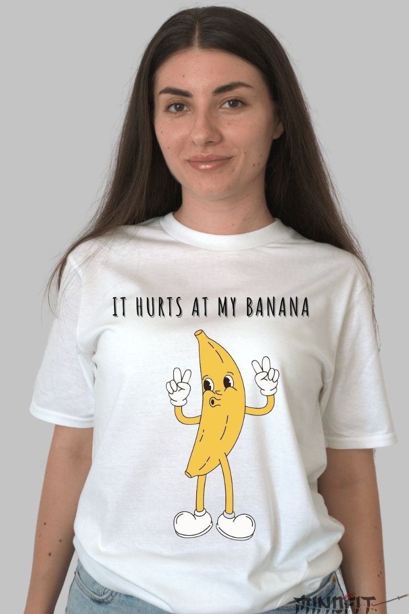 Tricou cu fructe It hurts at my Banana dama alb fata