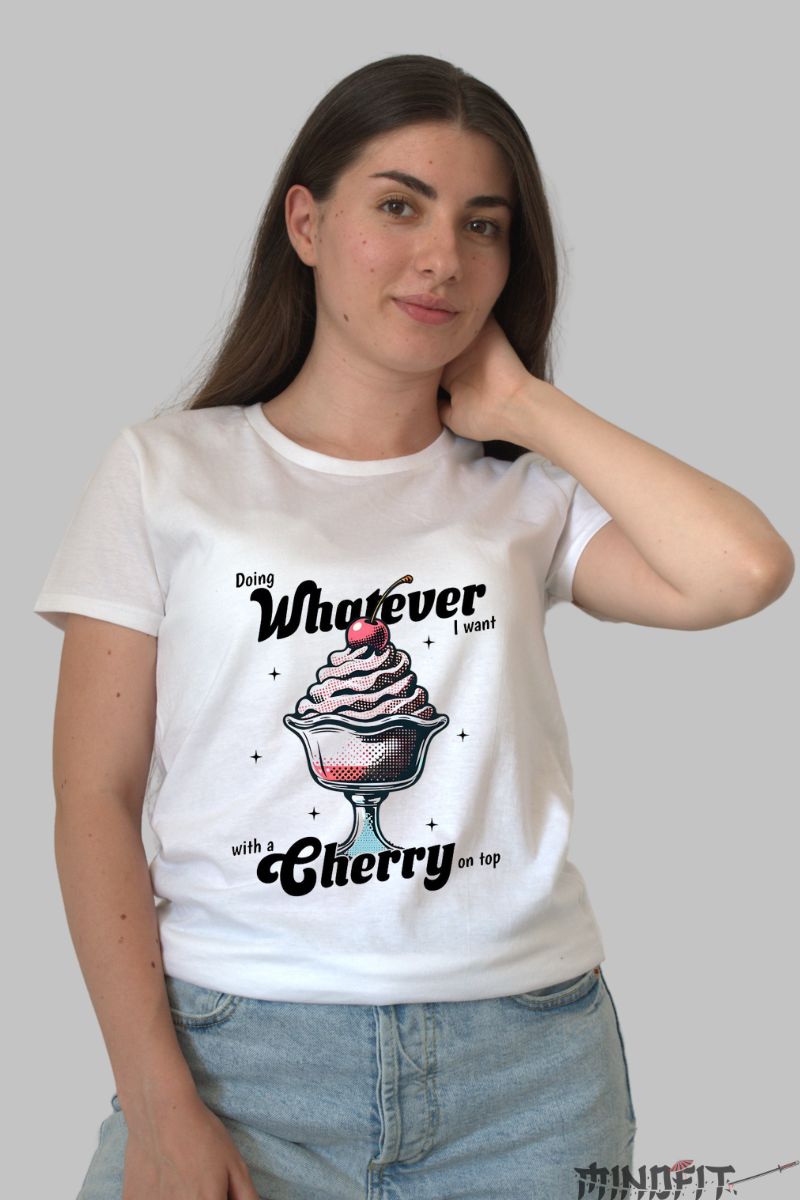 Tricou Cu Inghetata De Cirese dama alb fata
