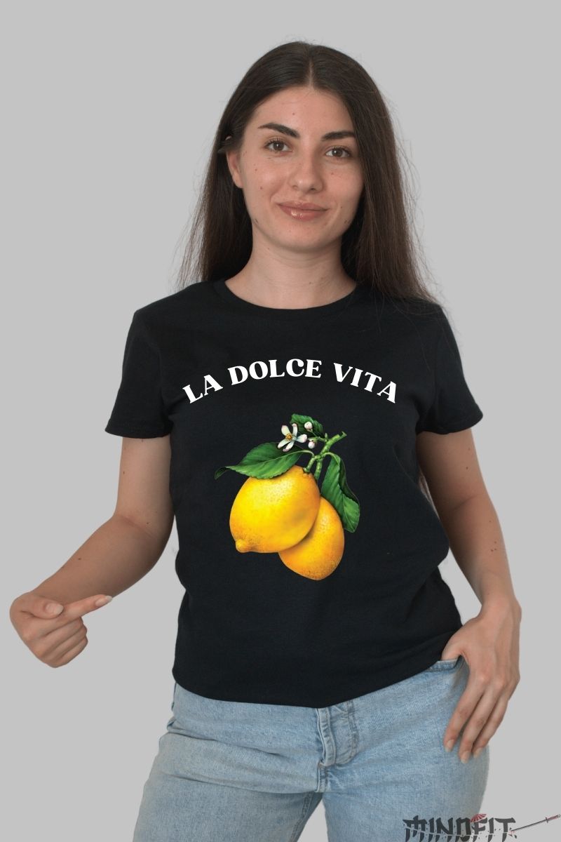 Tricou cu lamai dama negru fata