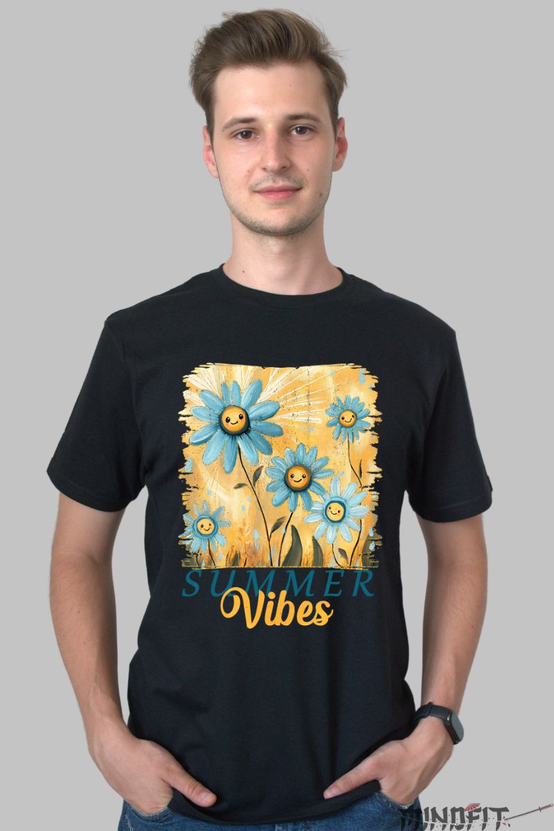 Tricou de Vara Colorat si Jucaus barbat negru fata