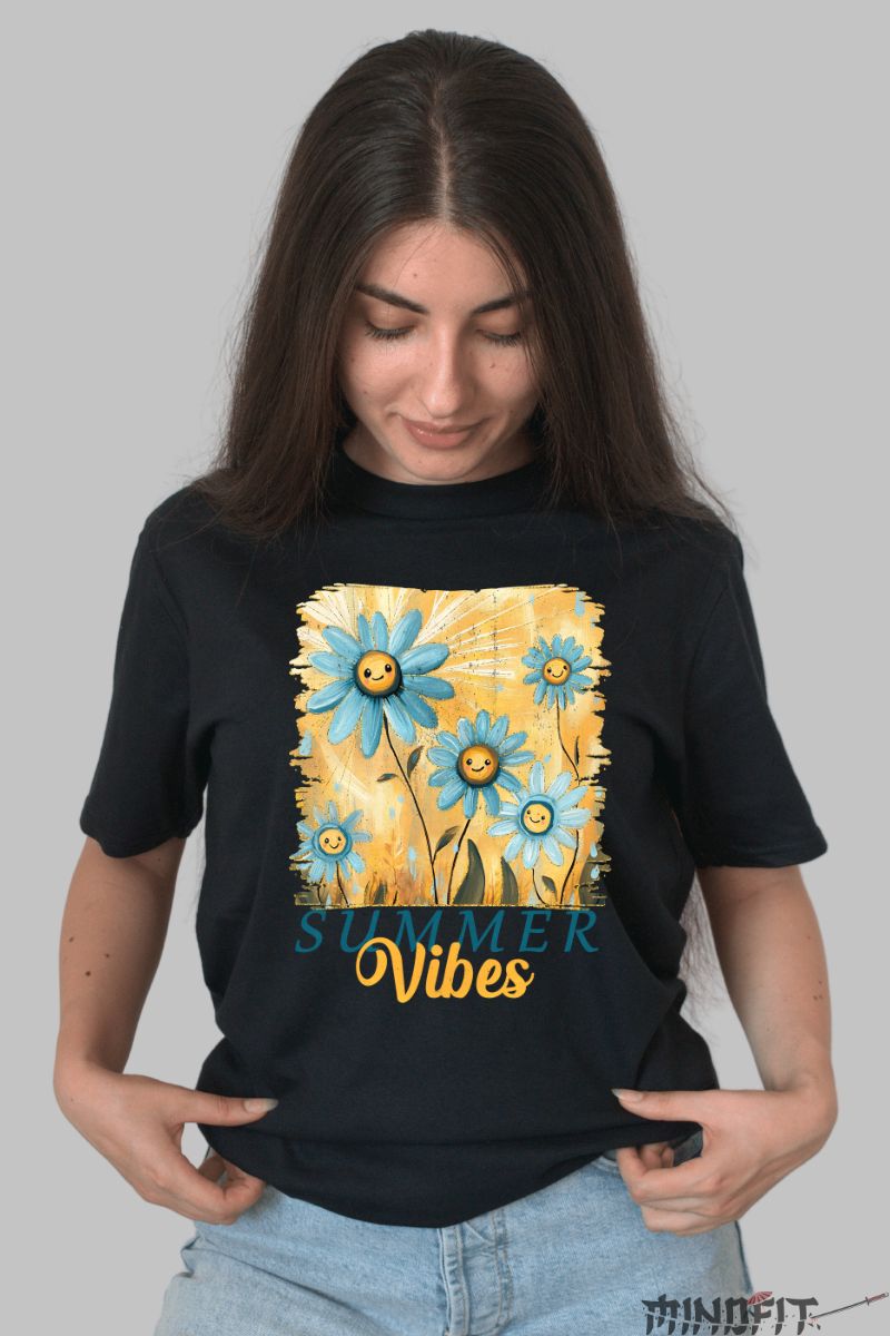 Tricou de Vara Colorat si Jucaus dama negru fata