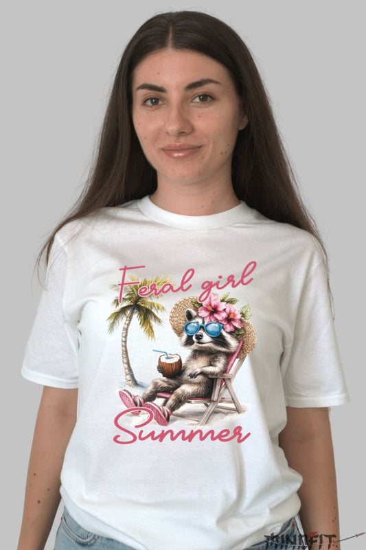 Tricou de Vara Feral Girl Summer dama alb fata
