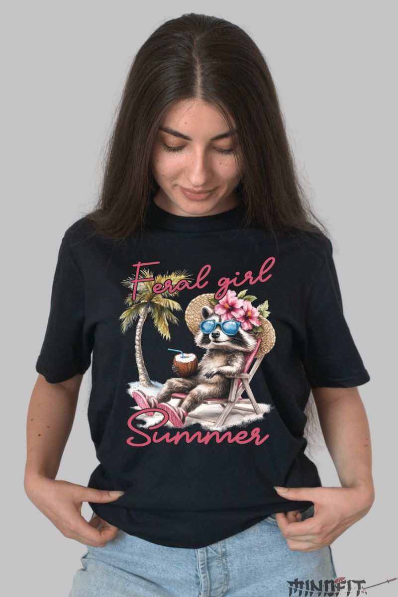 Tricou de Vara Feral Girl Summer dama negru fata