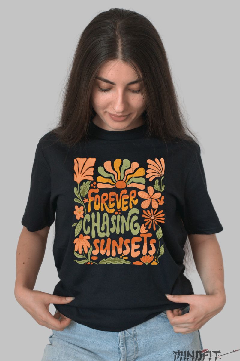 Tricou de Vara Forever Chasing Sunsets dama negru fata