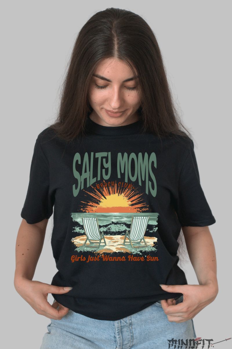 Tricou de Vara Girls Just Wanna Have Sun dama negru fata