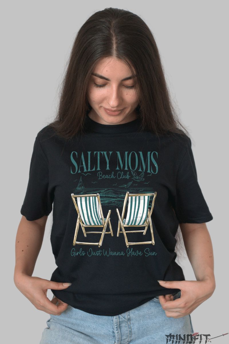 Tricou de Vara Salty Moms Beach Club dama negru fata