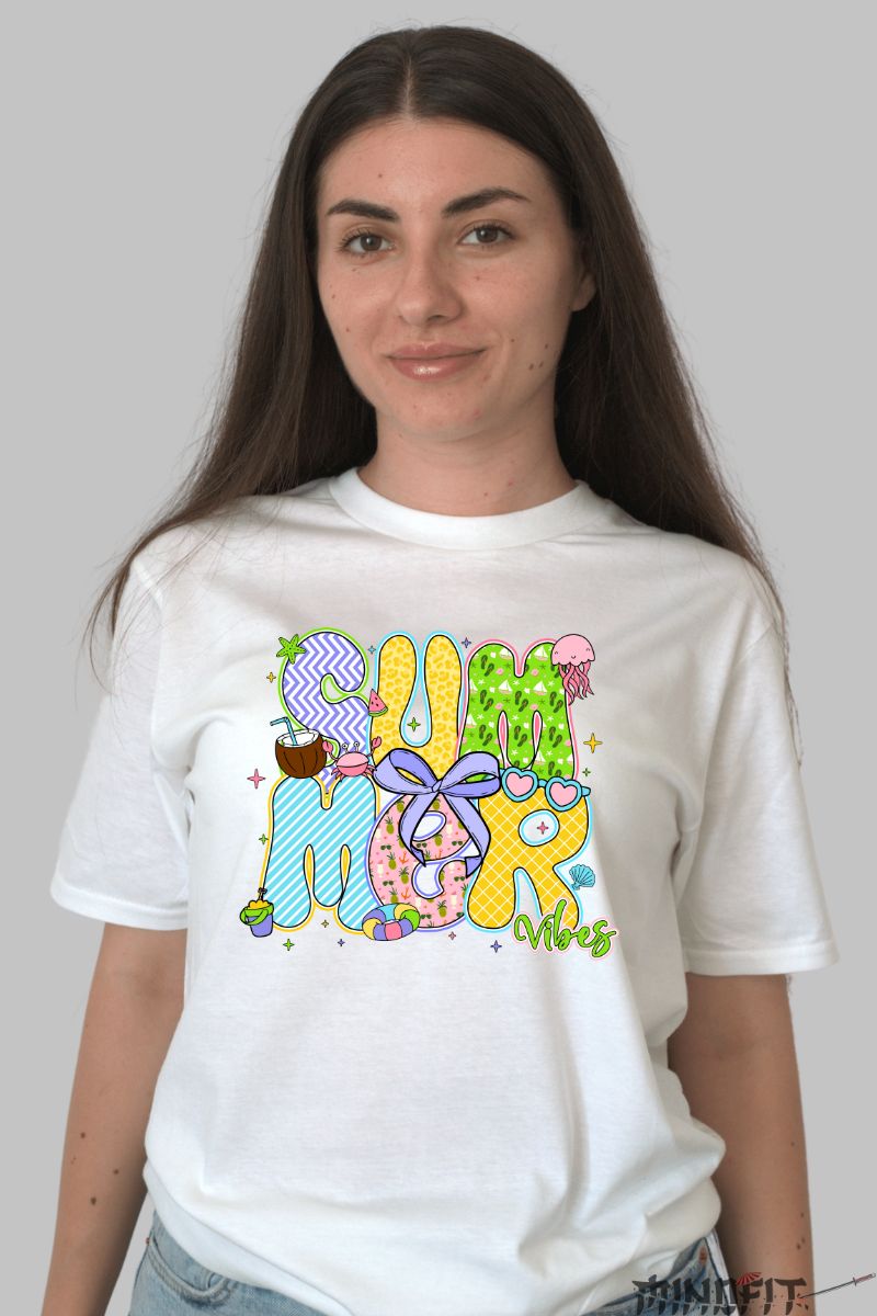 Tricou de Vara Viu Colorat dama alb fata