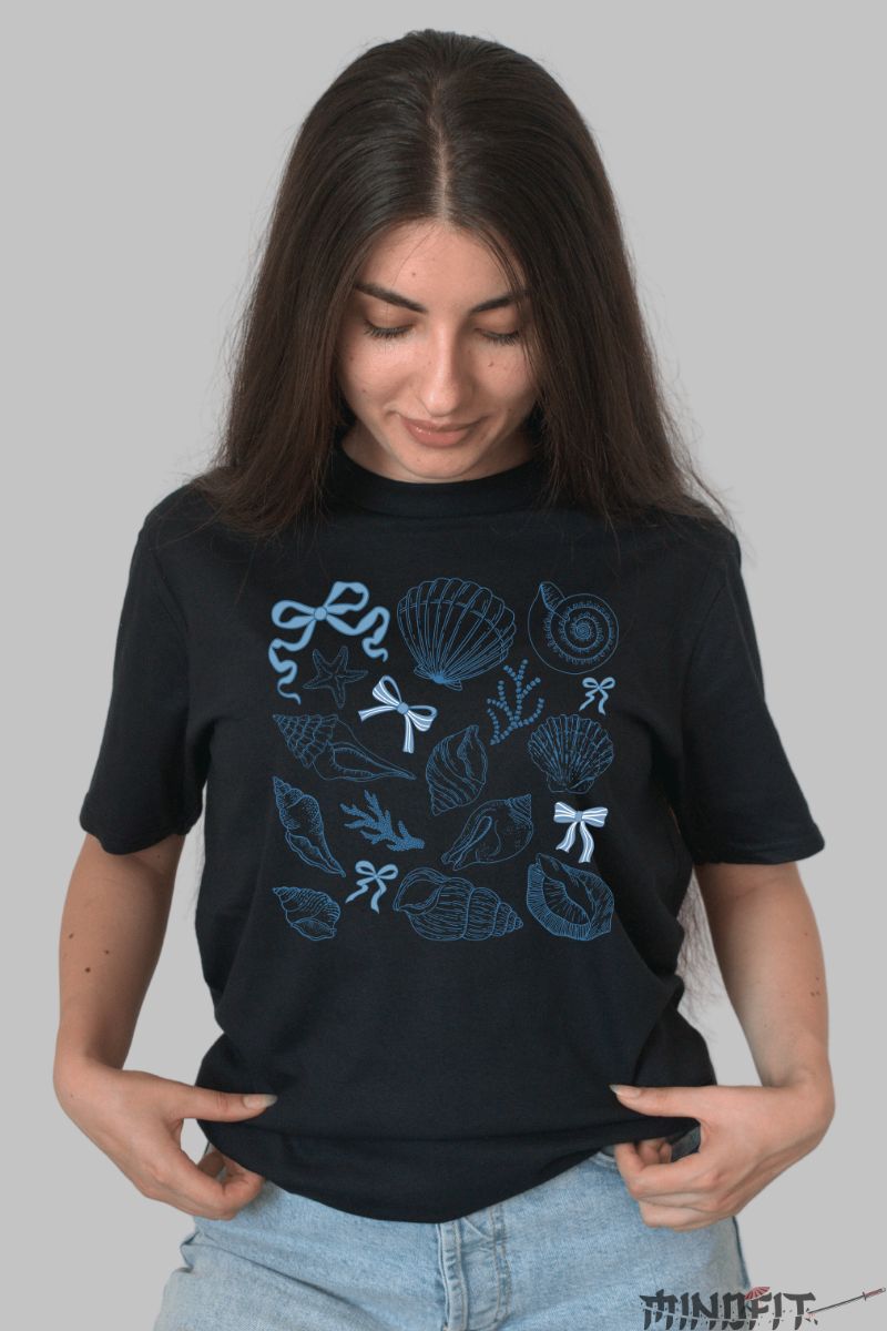 Tricou de Vara cu Imprimeu Albastru dama negru fata